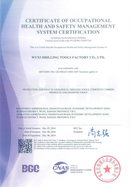Cina CGE Group Wuxi Drilling Tools Co., Ltd. Sertifikasi